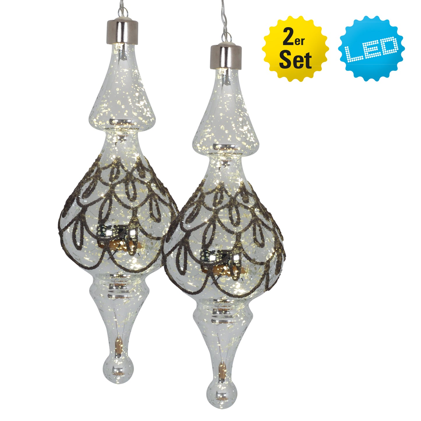 2er-Set LED Deko-/Glaskugel H: 22 cm aus Glas in gold, mit LED Platine  für Innenräume