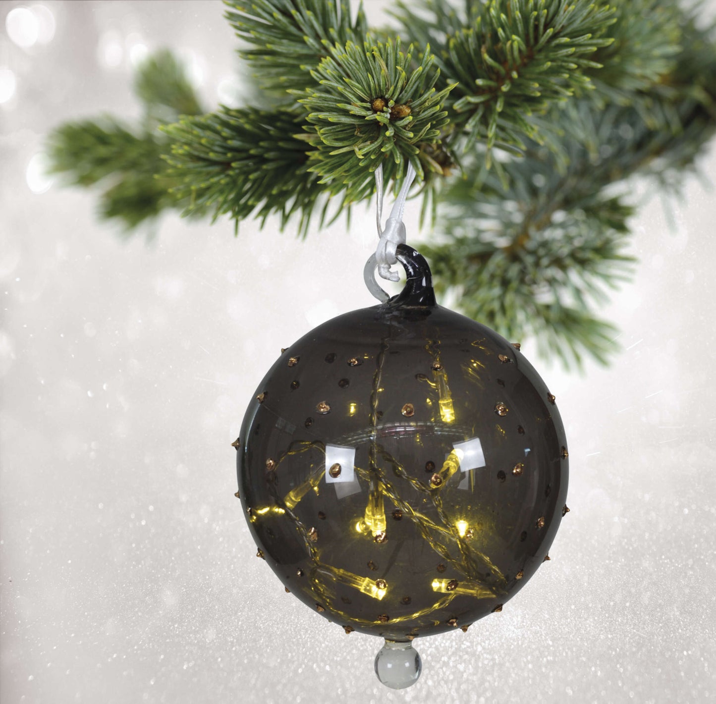 2er-Set LED Glaskugel Ø: 13 cm aus Glas in anthrazit, mit LED Platine  für Innenräume