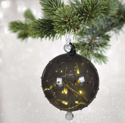2er-Set LED Glaskugel Ø: 13 cm aus Glas in anthrazit, mit LED Platine  für Innenräume