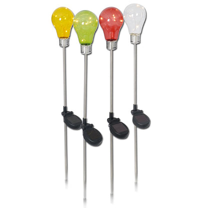 4er-Set Deko-/Solarerdspieß "Glühbirne", Lampe für den Außenbereich im Romantik-Style, aus Glas in bunt, 76 cm hoch, Ø 9 cm, LED Platine  mit Dämmerungssensor  Dämmerungssensor