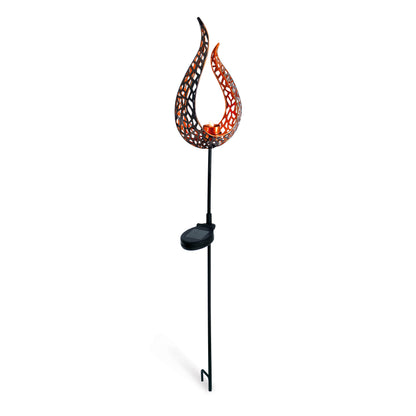 LED-Solar Erdspieß "Flamme", Lampe für den Außenbereich im Oriental-Style, aus Metall und Kunststoff in braun, 15,8 x 6 x 90 cm, mit LED Platine  mit Schiebeschalter  Dämmerungssensor