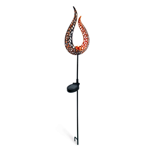 LED-Solar Erdspieß "Flamme", Lampe für den Außenbereich im Oriental-Style, aus Metall und Kunststoff in braun, 15,8 x 6 x 90 cm, mit LED Platine  mit Schiebeschalter  Dämmerungssensor