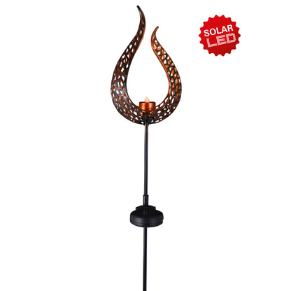 LED-Solar Erdspieß "Flamme", Lampe für den Außenbereich im Oriental-Style, aus Metall und Kunststoff in braun, 15,8 x 6 x 90 cm, mit LED Platine  mit Schiebeschalter  Dämmerungssensor