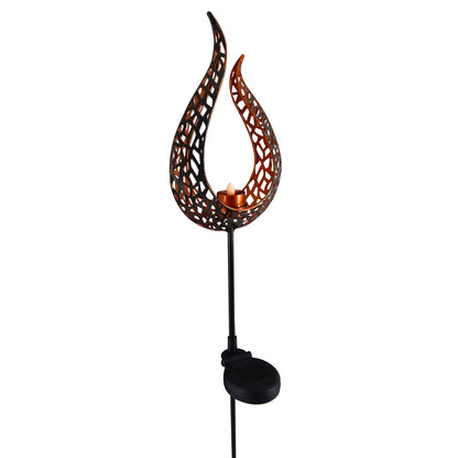 LED-Solar Erdspieß "Flamme", Lampe für den Außenbereich im Oriental-Style, aus Metall und Kunststoff in braun, 15,8 x 6 x 90 cm, mit LED Platine  mit Schiebeschalter  Dämmerungssensor