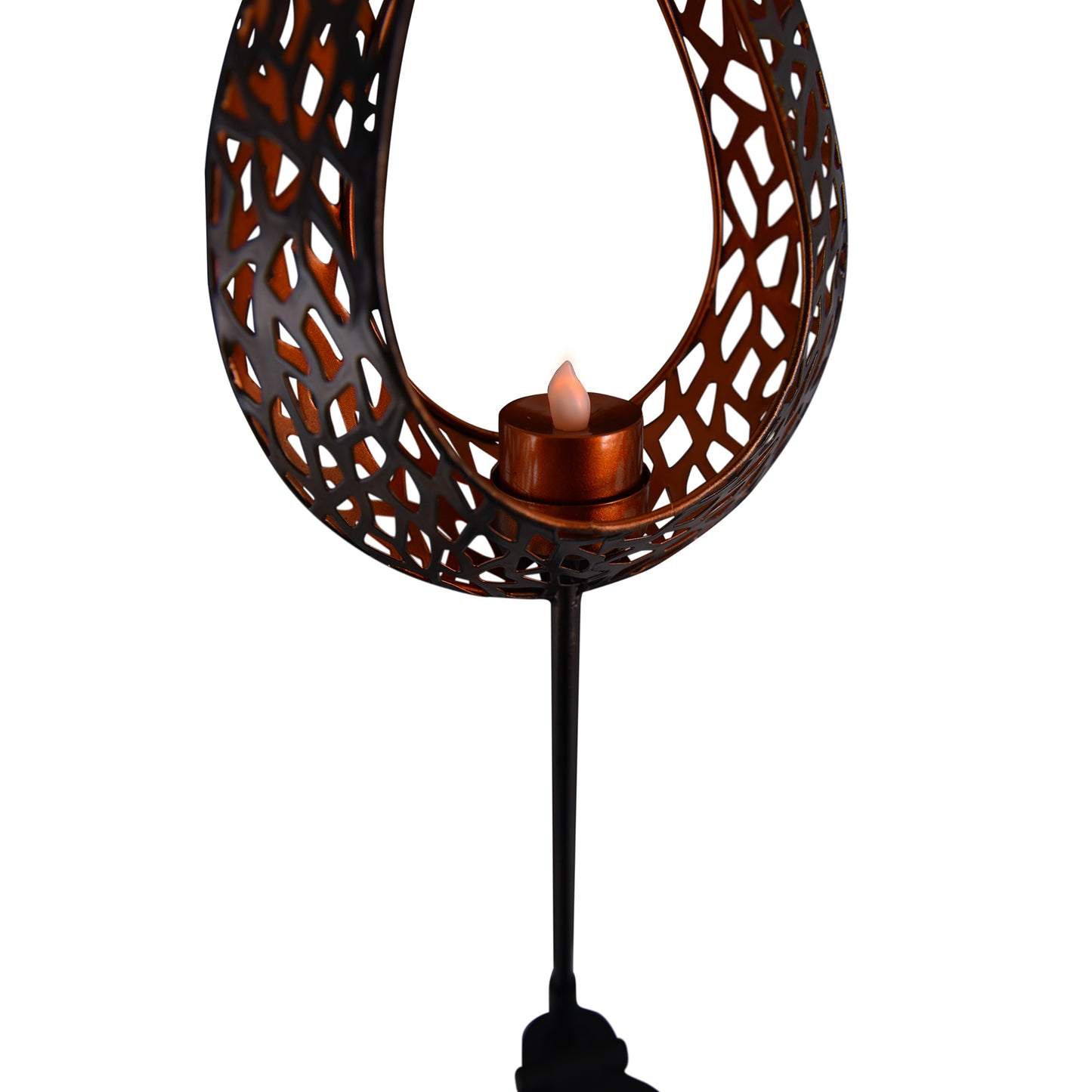 LED-Solar Erdspieß "Flamme", Lampe für den Außenbereich im Oriental-Style, aus Metall und Kunststoff in braun, 15,8 x 6 x 90 cm, mit LED Platine  mit Schiebeschalter  Dämmerungssensor