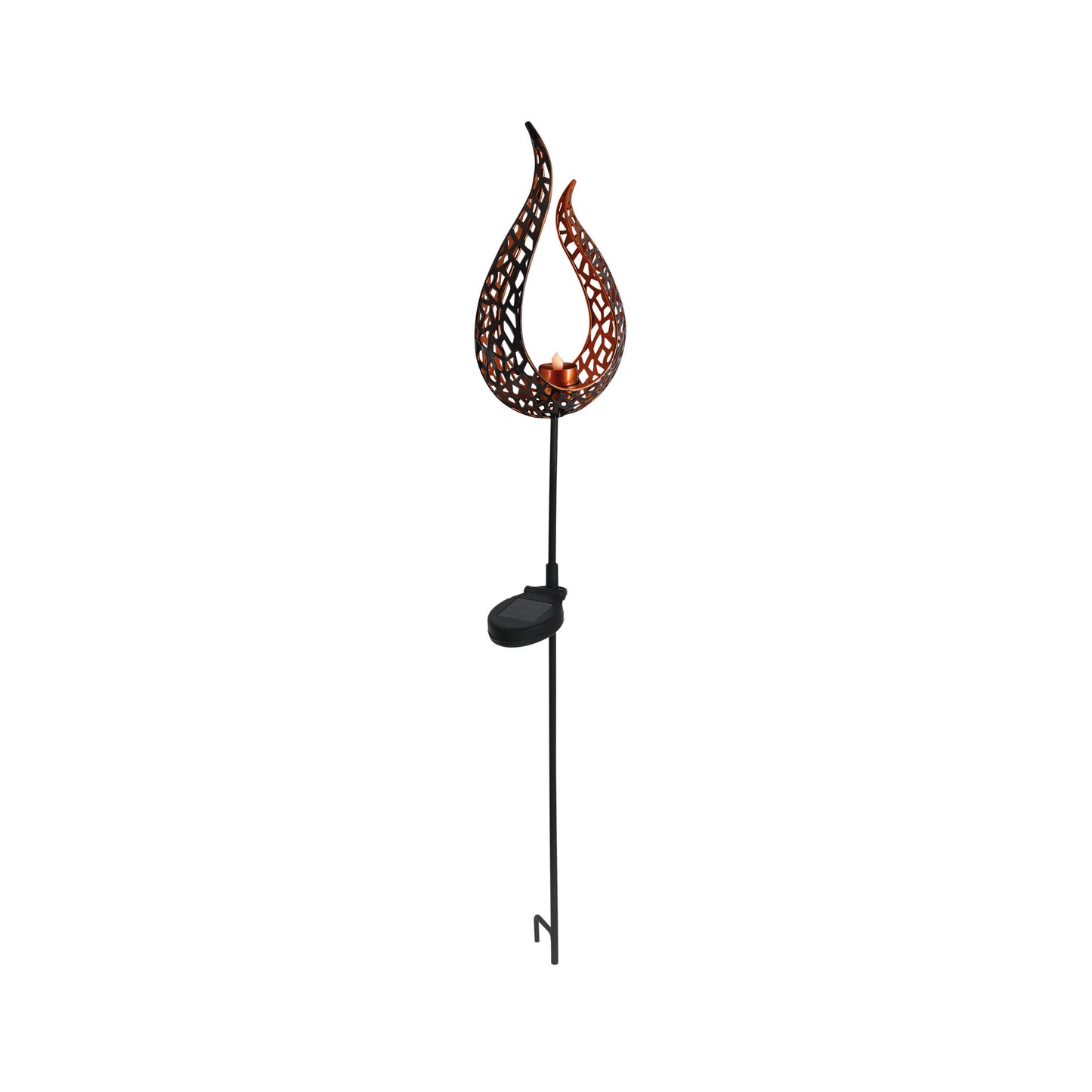LED-Solar Erdspieß "Flamme", Lampe für den Außenbereich im Oriental-Style, aus Metall und Kunststoff in braun, 15,8 x 6 x 90 cm, mit LED Platine  mit Schiebeschalter  Dämmerungssensor