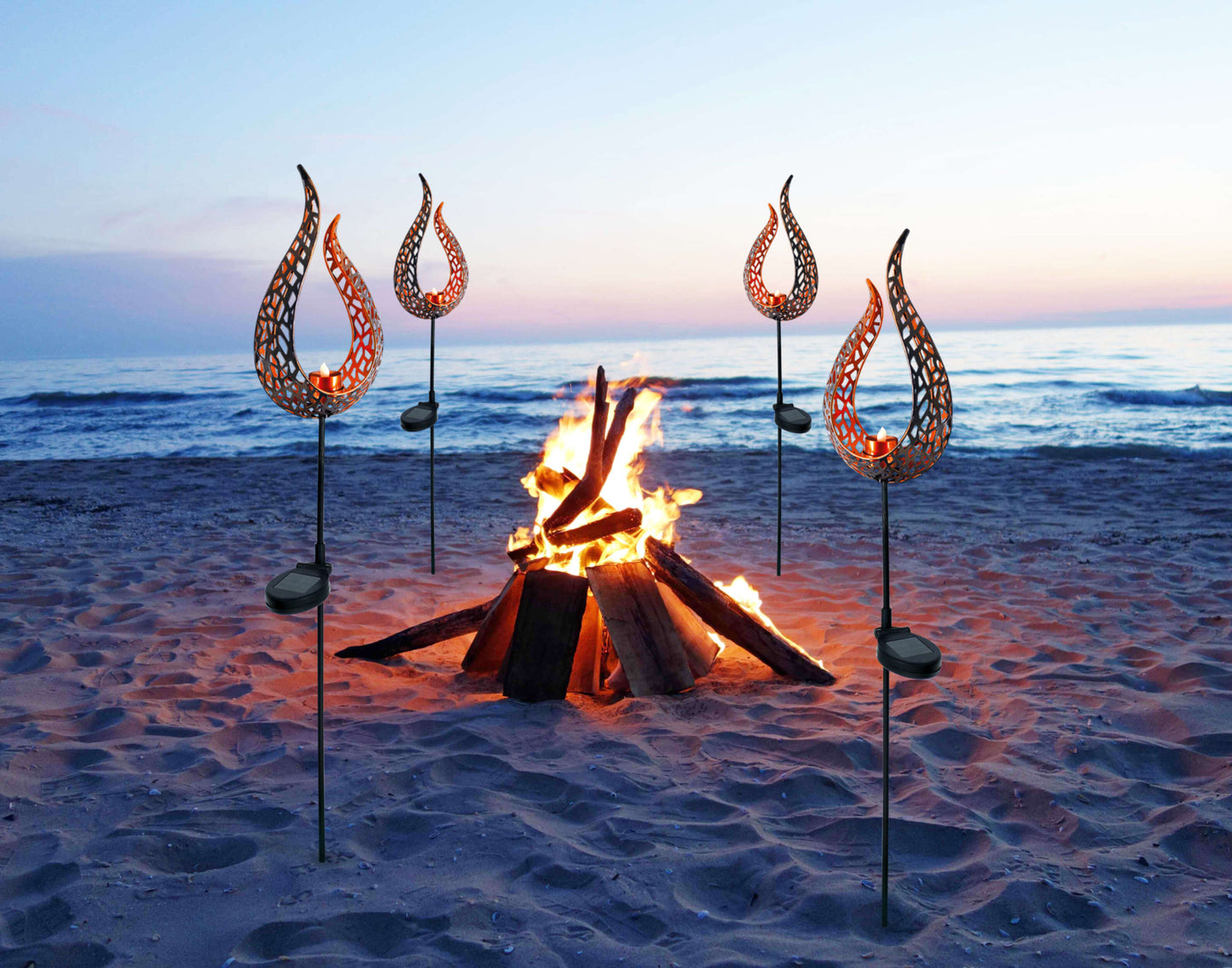 LED-Solar Erdspieß "Flamme", Lampe für den Außenbereich im Oriental-Style, aus Metall und Kunststoff in braun, 15,8 x 6 x 90 cm, mit LED Platine  mit Schiebeschalter  Dämmerungssensor