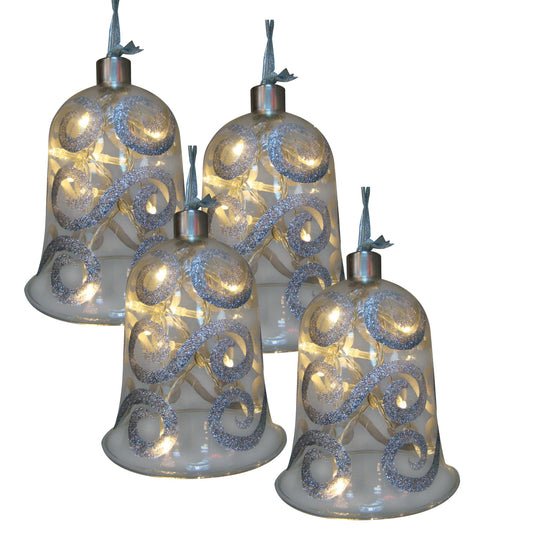 4er-Set LED Dekoglas mit Lichterkette "GLOCKE"