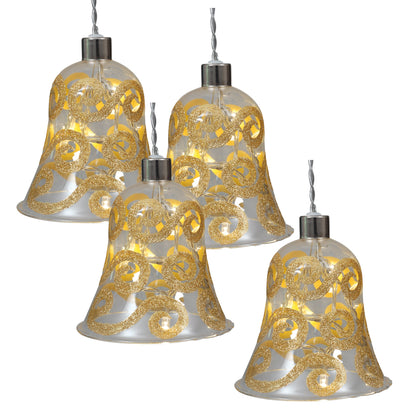 4er-Set LED-Dekoglas mit Lichterkette "Glocke"