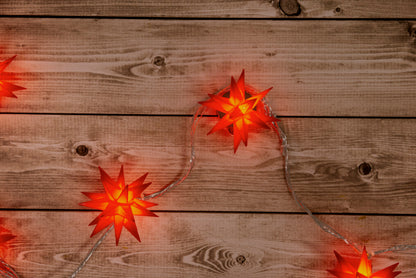 9er LED Outdoor Weihnachtslichterkette 3D-Sterne / XMAS Lights rot