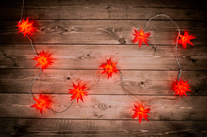 9er LED Outdoor Weihnachtslichterkette 3D-Sterne / XMAS Lights rot
