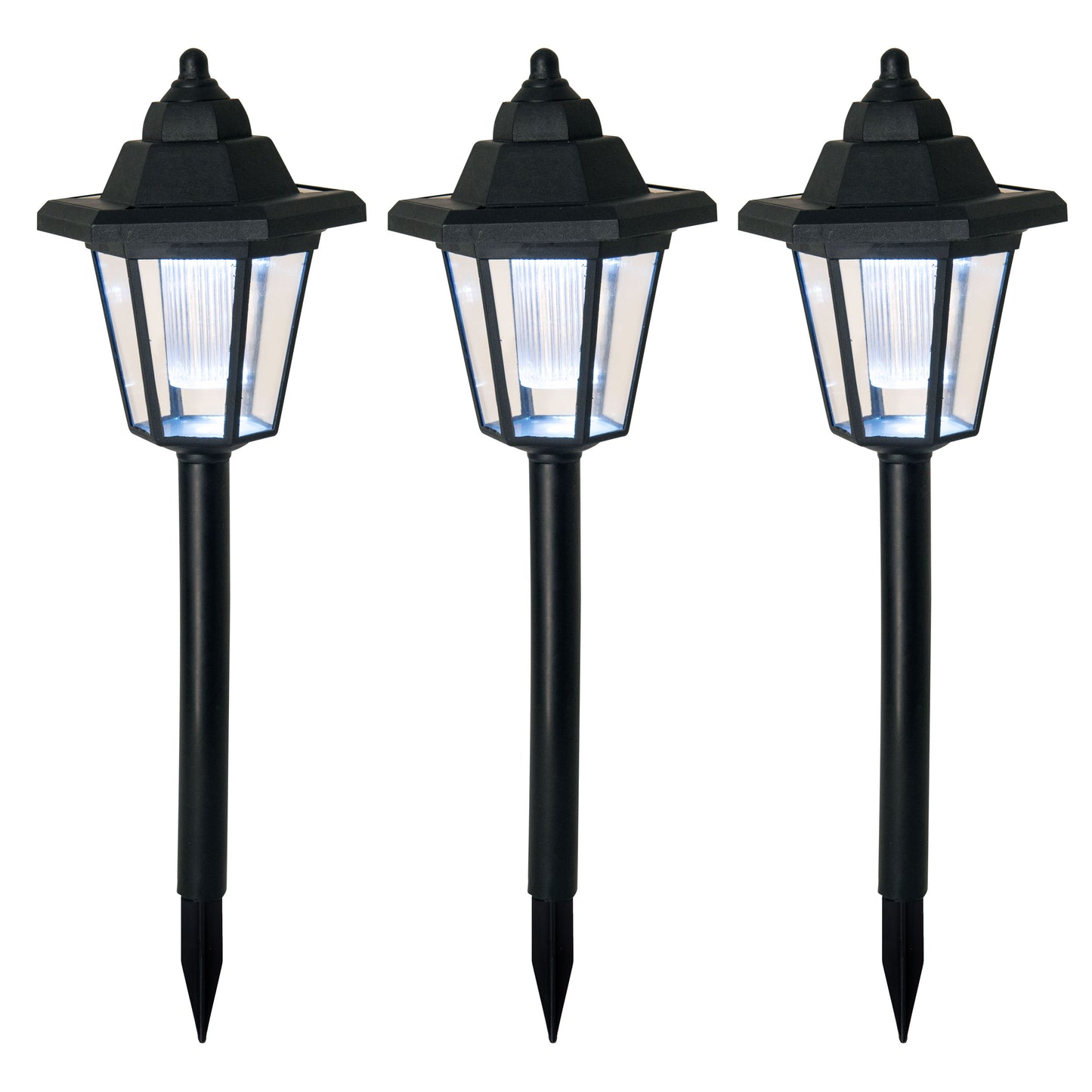 3er-Set LED Solar-/Erdspieß-/Wandleuchte 2-in-1