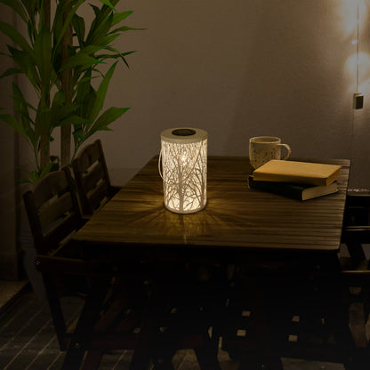 LED-Deko-Solarleuchte weiß, Lampe für den Außenbereich im Natural-Style, aus Kunststoff in weiß, 20 cm hoch, Ø 12 cm, LED Platine  mit Schiebeschalter