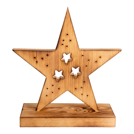 LED Holzstern H: 29cm natur