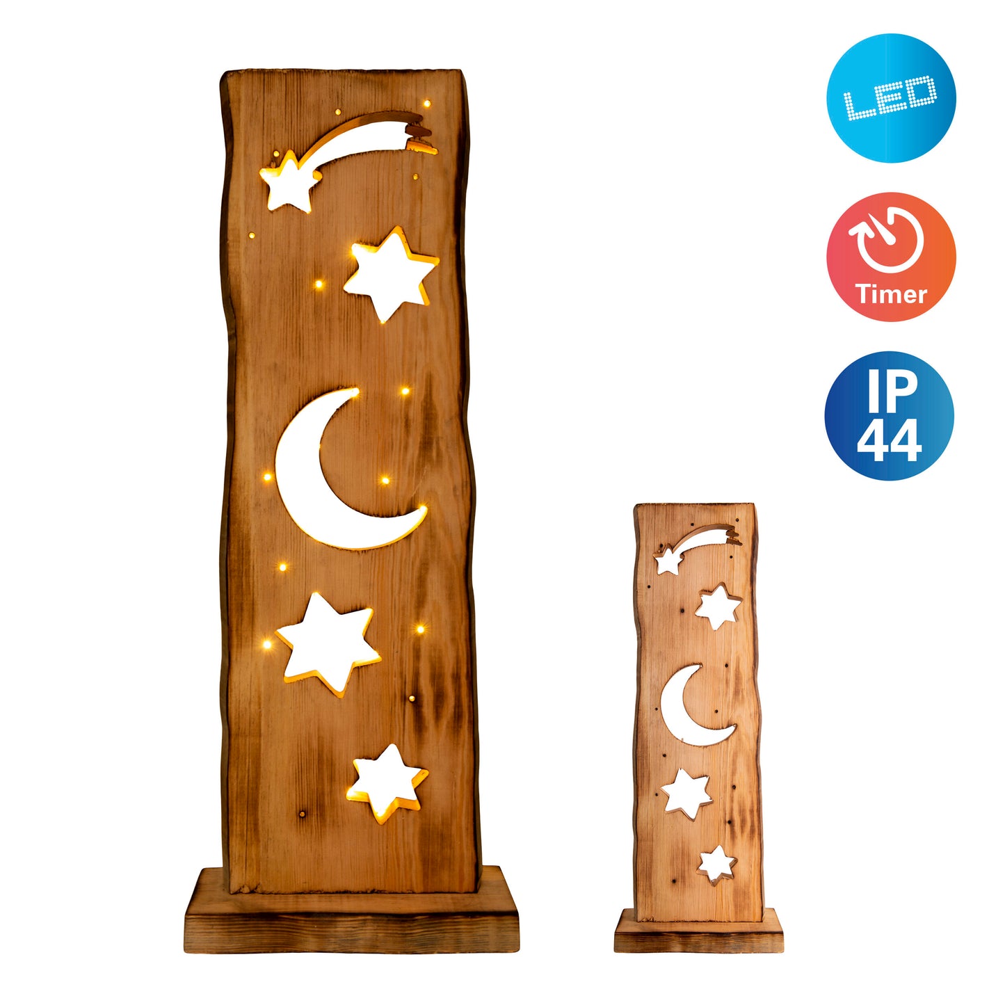 LED-Holz-Dekoleuchte Mond/Sterne h: 60cm