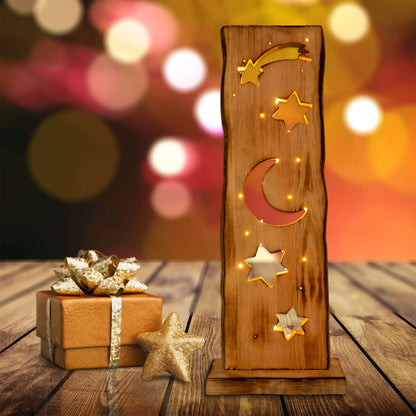 LED-Holz-Dekoleuchte Mond/Sterne h: 60cm