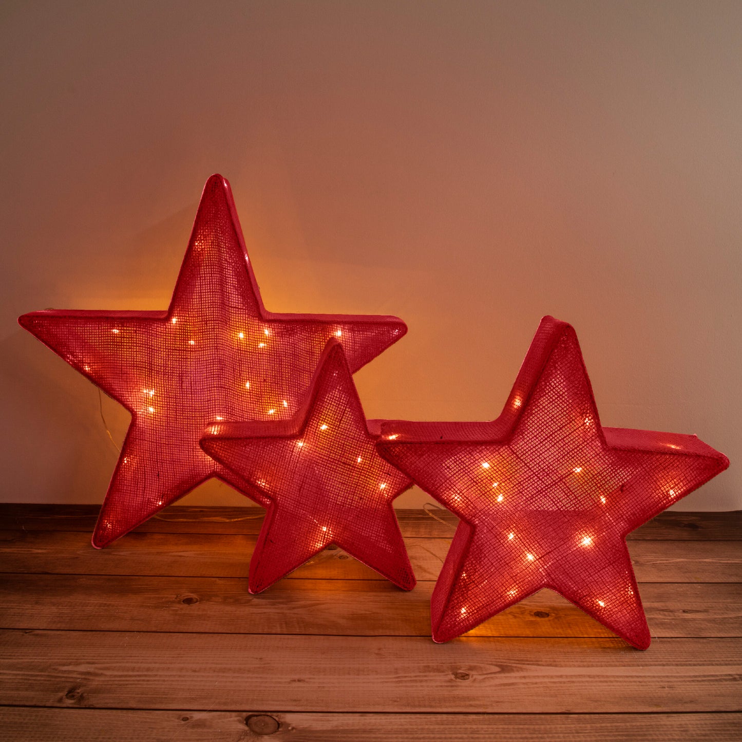 3er-Set LED Weihnachtssterne rot