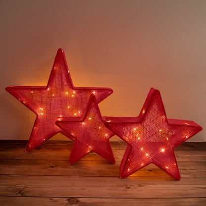 3er-Set LED Weihnachtssterne rot
