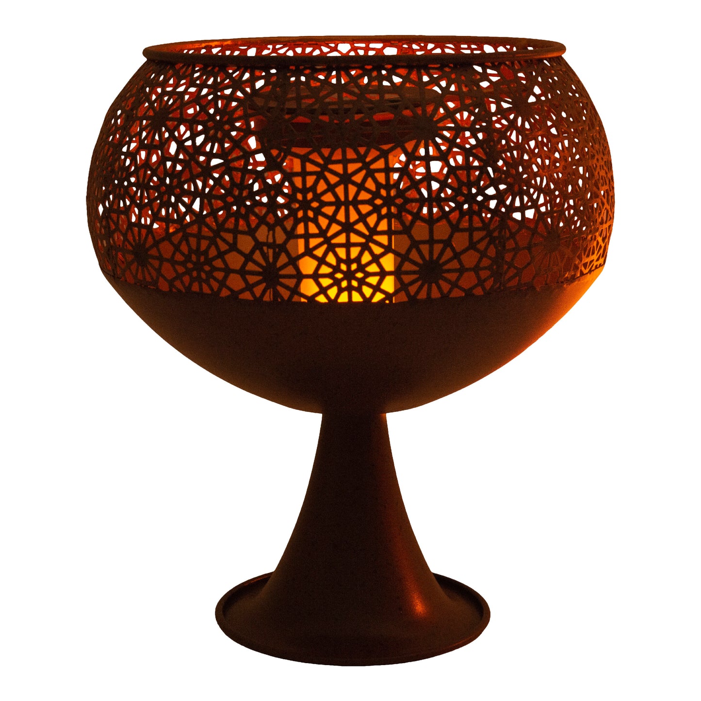 LED Deko-Solarleuchte mit Standfuß h: 25cm /Flammeneffekt, Lampe für den Außenbereich im Asia-Style, aus Metall und Kunststoff in rost, 25 cm hoch, Ø 22 cm, LED Platine  mit Druckschalter  Dämmerungssensor