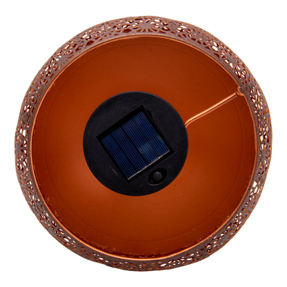 LED Deko-Solarleuchte mit Standfuß h: 25cm /Flammeneffekt, Lampe für den Außenbereich im Asia-Style, aus Metall und Kunststoff in rost, 25 cm hoch, Ø 22 cm, LED Platine  mit Druckschalter  Dämmerungssensor