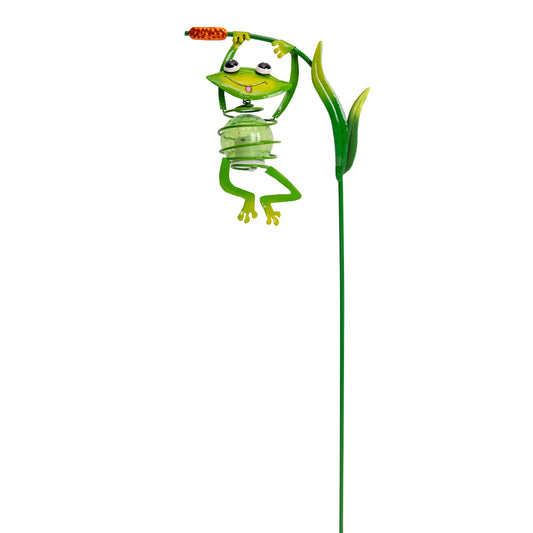 LED-Solar Erdspieß "FROSCH", Lampe für den Außenbereich im Romantik-Style, aus Metall und Kunststoff in grün, 15,3 x 6,5 x 66 cm, mit Diode  mit Schiebeschalter  Dämmerungssensor