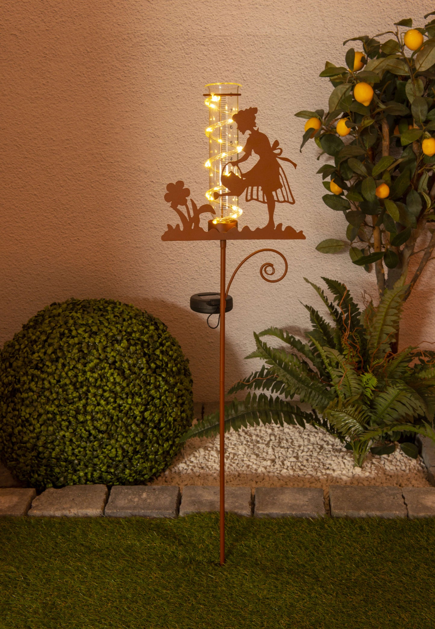 LED Solar-/Erdspieß "ELAIA" Regenwassermesser H: 95cm