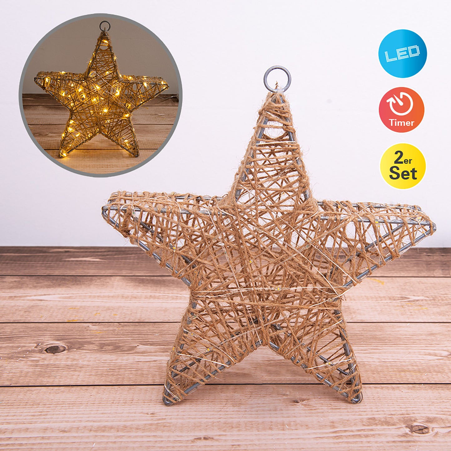 2er-Set LED Weihnachtsdeko "Metallstern" L/B: 25 cm
