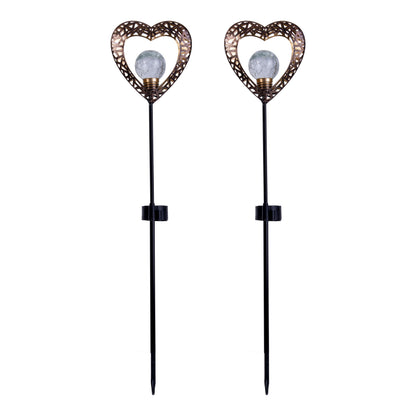 2er-Set LED Solarerdspieß "HERZ" H: 59cm