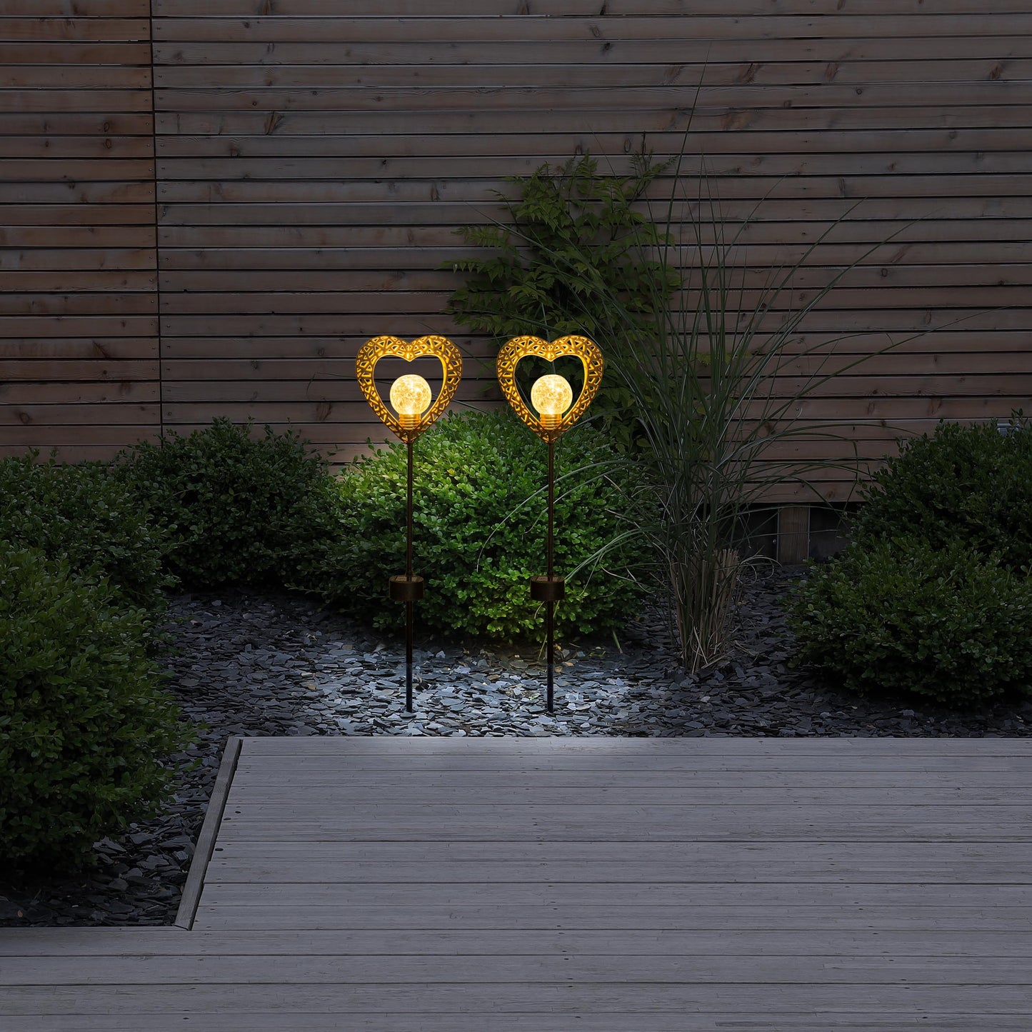 2er-Set LED Solarerdspieß "HERZ" H: 59cm