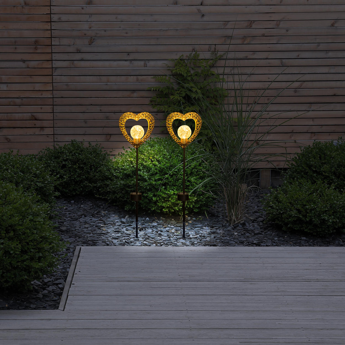 2er-Set LED Solarerdspieß "HERZ" H: 59cm