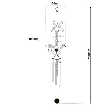 LED Solarleuchte / Windspiel "COLIBRI", Lampe für den Außenbereich im Romantik-Style, aus Metall und Kunststoff in bunt, 17 x 10,8 x 98 cm, mit LED Platine  mit Druckschalter  Dämmerungssensor
