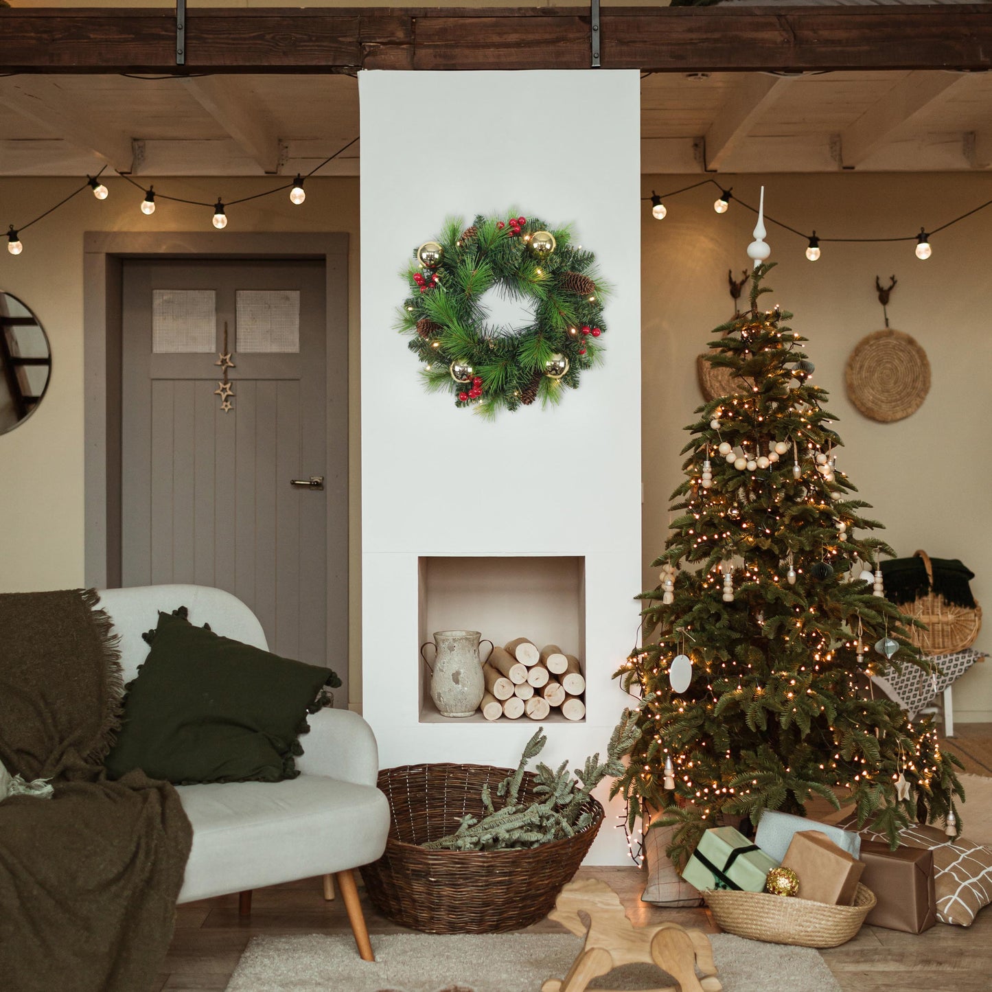 LED Weihnachtskranz "NOEL" Ø: 35cm gold