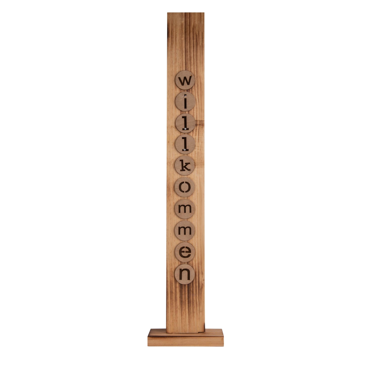 LED-Holz-Dekoleuchte "WILLKOMMEN", Deko im Landhaus Stil, aus Holz in natur, 18 x 10 x 82 cm, mit Diode  für den Außenbereich  Batteriebetrieb  Timerfunktion  Druckschalter