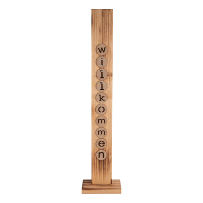 LED-Holz-Dekoleuchte "WILLKOMMEN", Deko im Landhaus Stil, aus Holz in natur, 18 x 10 x 82 cm, mit Diode  für den Außenbereich  Batteriebetrieb  Timerfunktion  Druckschalter