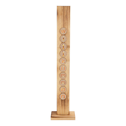 LED-Holz-Dekoleuchte "WILLKOMMEN", Deko im Landhaus Stil, aus Holz in natur, 18 x 10 x 82 cm, mit Diode  für den Außenbereich  Batteriebetrieb  Timerfunktion  Druckschalter