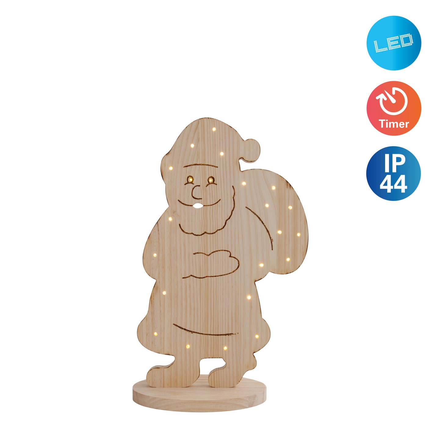 LED Holz-/Dekoleuchte "SANTA" H: 49cm natur