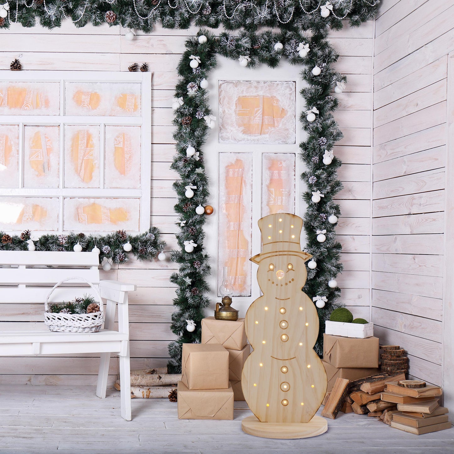 LED-Holz-Dekoleuchte "SNOWY" klein
