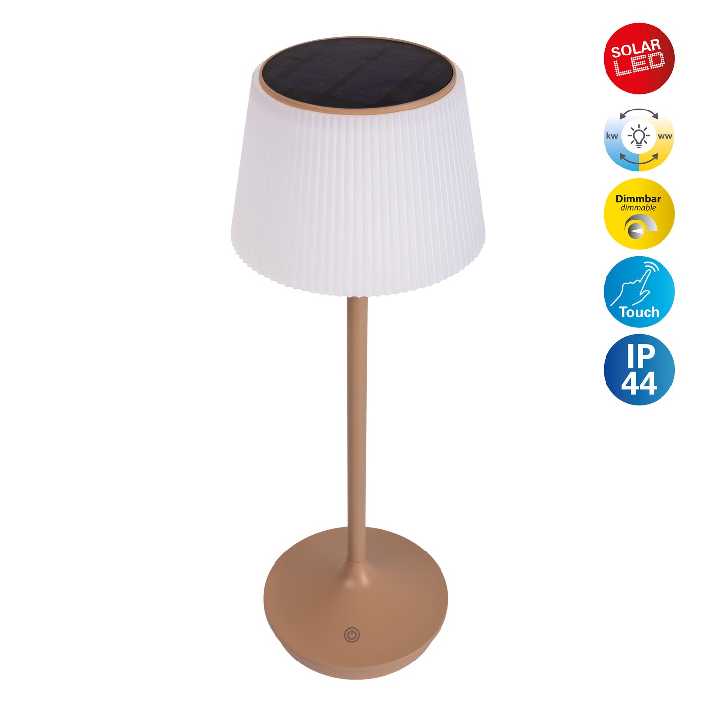 LED / CCT Solar-/ Akkutischleuchte "EMMI" H: 38cm almond