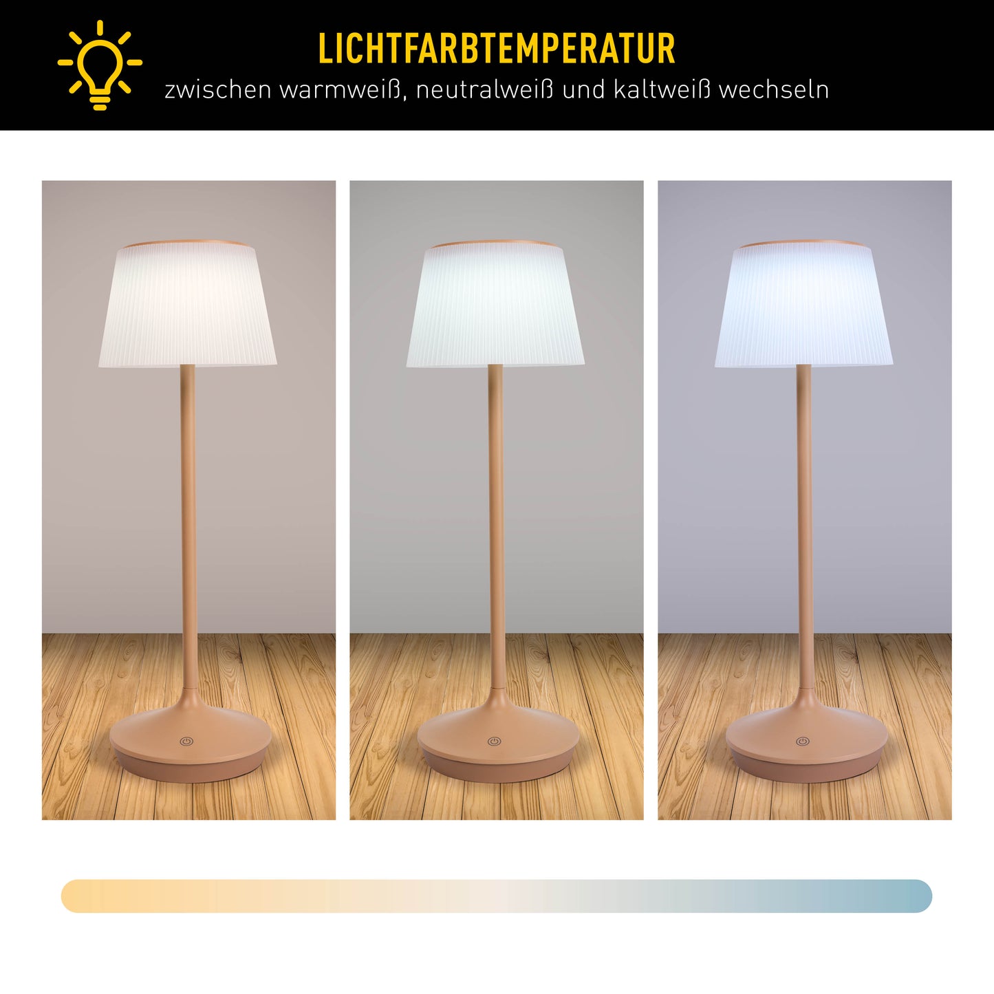 LED / CCT Solar-/ Akkutischleuchte "EMMI" H: 38cm almond