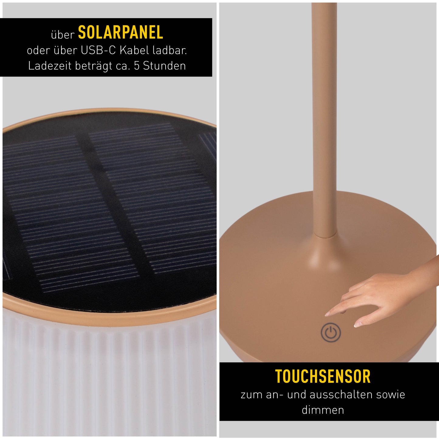 LED / CCT Solar-/ Akkutischleuchte "EMMI" H: 38cm almond