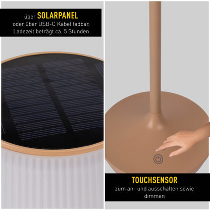 LED / CCT Solar-/ Akkutischleuchte "EMMI" H: 38cm almond