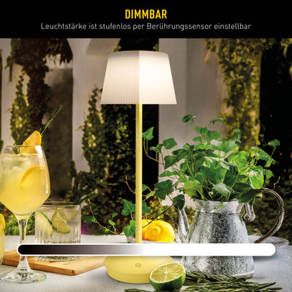 LED / CCT Solar-/ Akkutischleuchte "EMMI" H: 38cm gelb