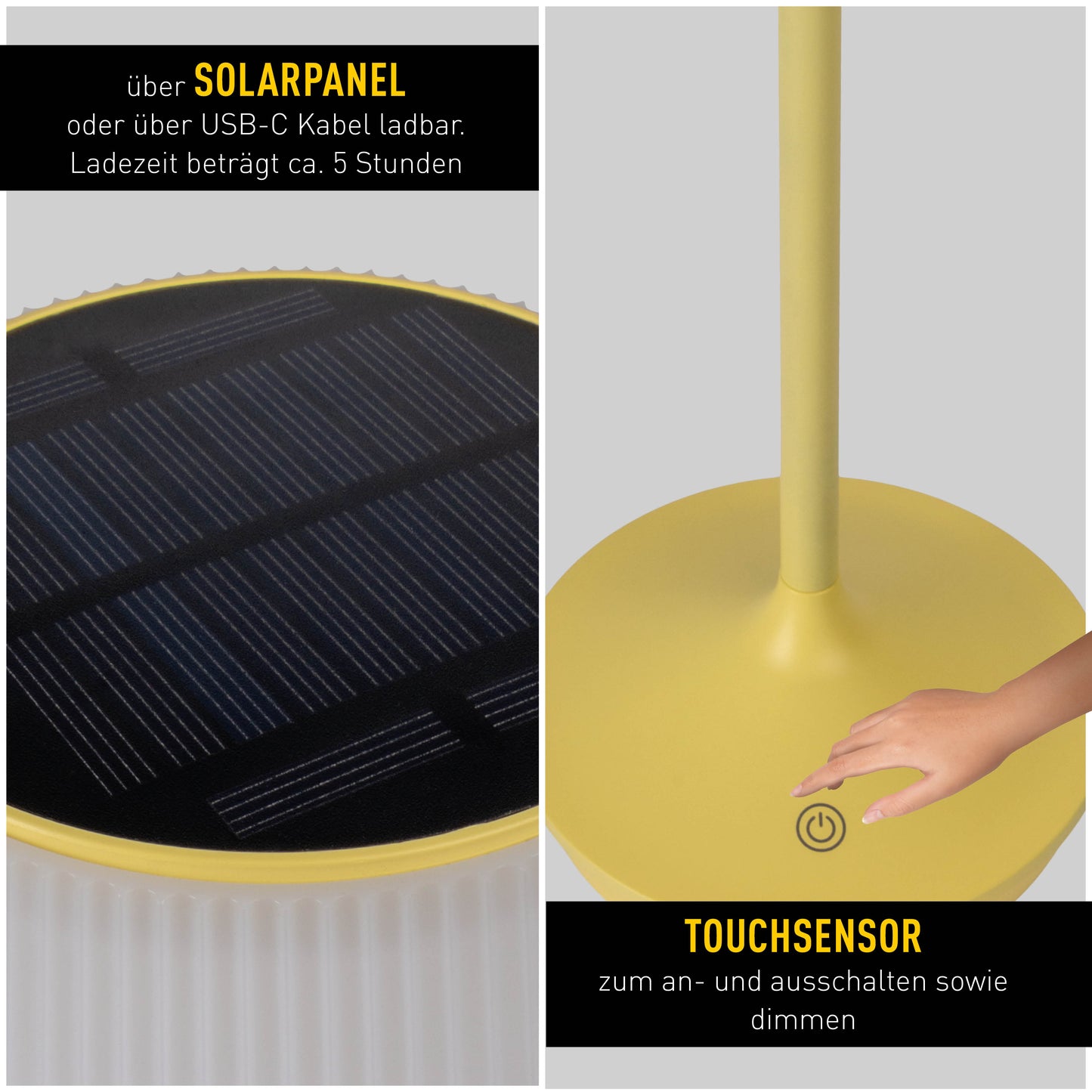 LED / CCT Solar-/ Akkutischleuchte "EMMI" H: 38cm gelb