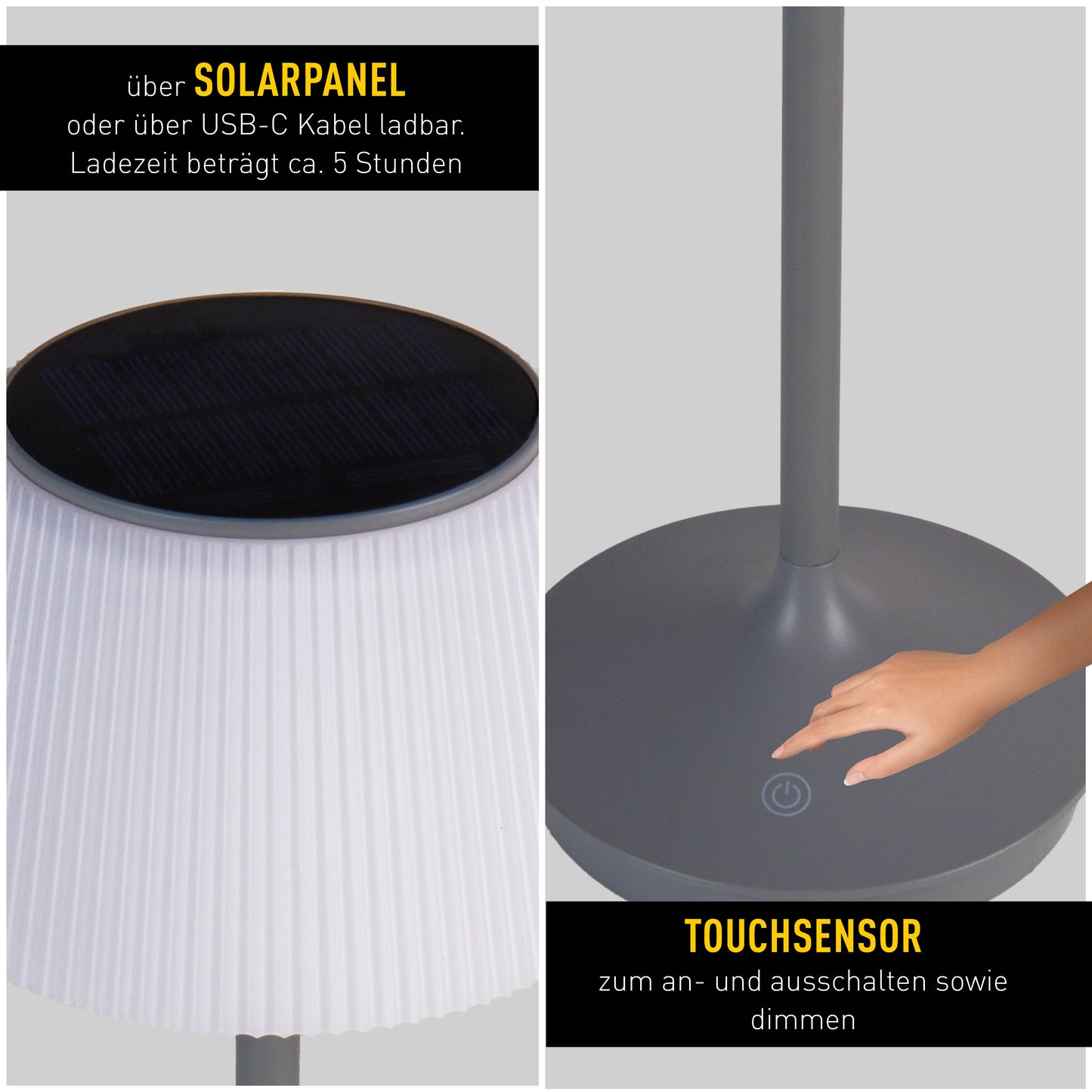 LED / CCT Solar-/ Akkutischleuchte "EMMI" H: 38cm grau
