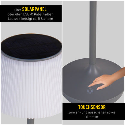 LED / CCT Solar-/ Akkutischleuchte "EMMI" H: 38cm grau