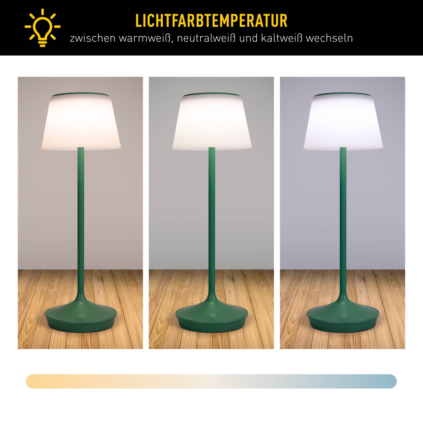 LED / CCT Solar-/ Akkutischleuchte "EMMI" H: 38cm grün