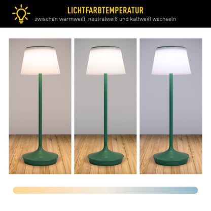 LED / CCT Solar-/ Akkutischleuchte "EMMI" H: 38cm grün