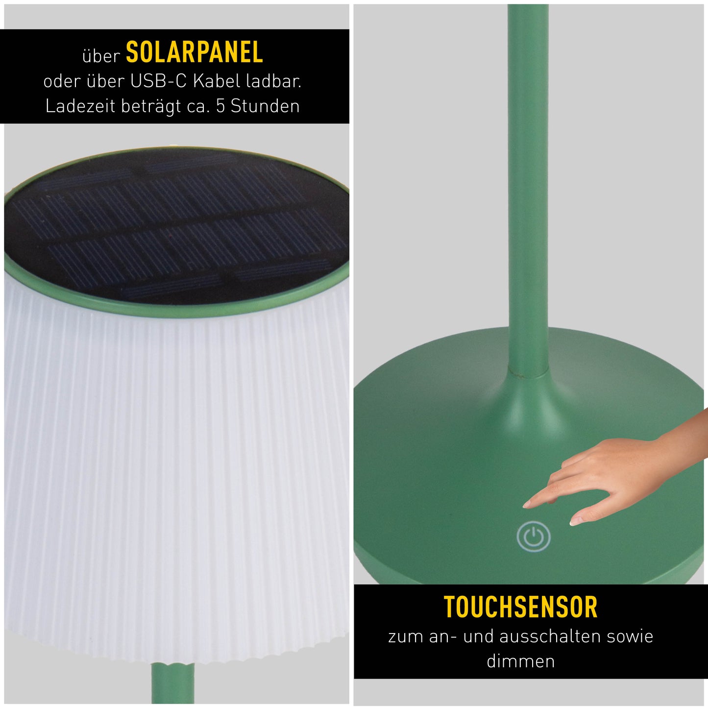 LED / CCT Solar-/ Akkutischleuchte "EMMI" H: 38cm grün