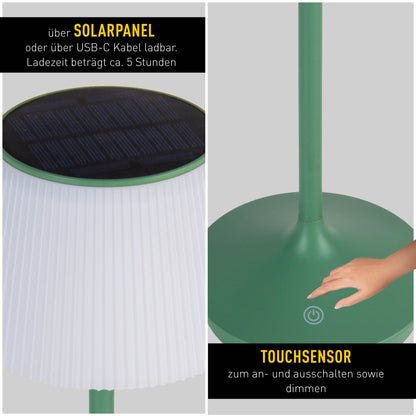 LED / CCT Solar-/ Akkutischleuchte "EMMI" H: 38cm grün