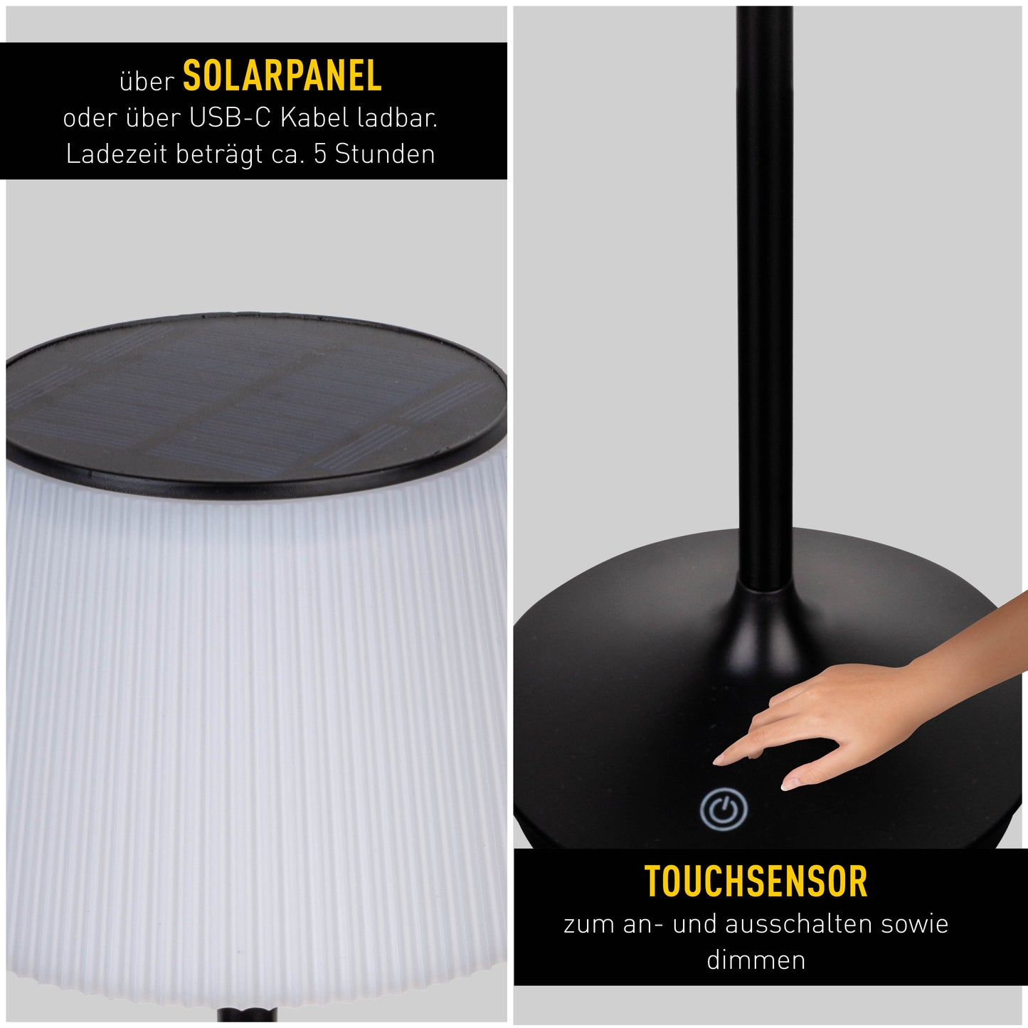 LED / CCT Solar-/ Akkutischleuchte "EMMI" H: 38cm schwarz
